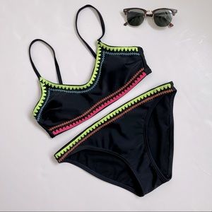 Xhilaration black colorful neon crochet bikini